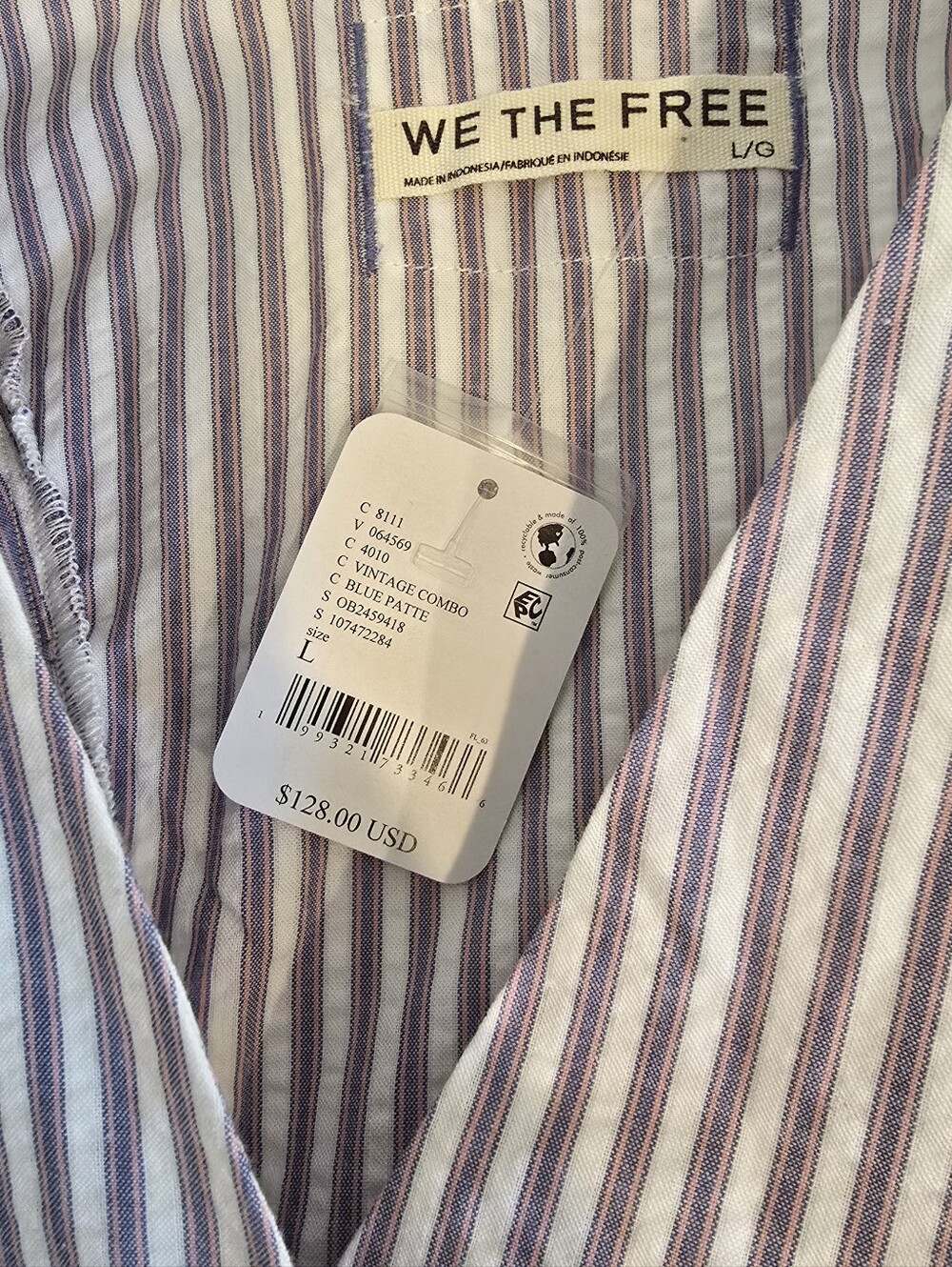 NWT Free People Miley We The Free Lilac White Striped Ruffle Blouse Msrp $128 - Picture 6 of 6